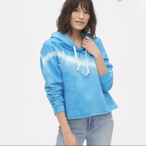 Gap Women's Crop Pullover Hoodie Blue Tie Dye Larg